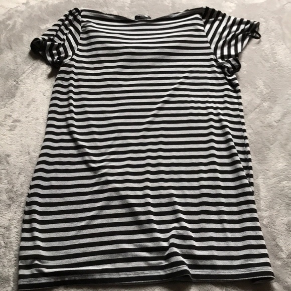 AB Studio Short Sleeve Grey & Black Striped Dress - Picture 4 of 5